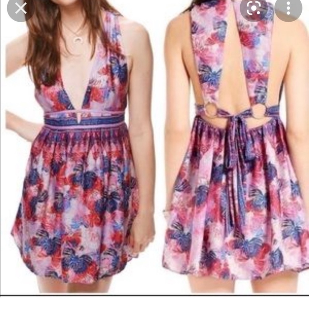 Free People Daydreamin Butterfly Mini Dress Pink and Purple Halter Womens
XS